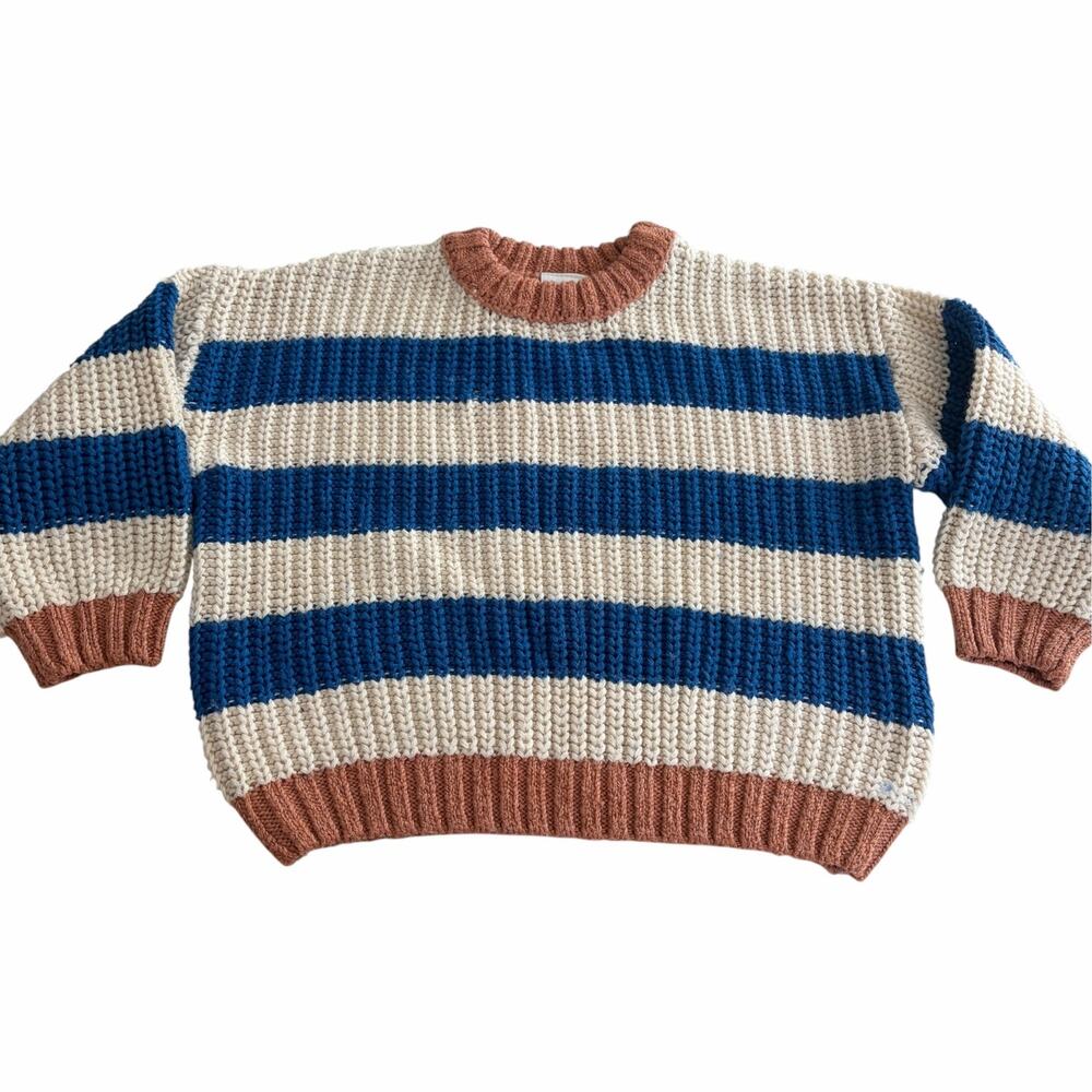 Zara Kids Chunky Knit Striped Sweater Size 3 Coastal Classic Old Money